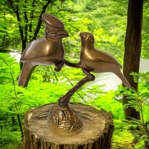 Vintage Brass Cardinal Birds On A Branch Sculpture Figurine Posable Mid‎ Century